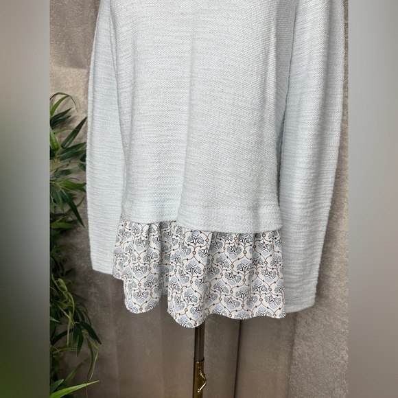 Loft Combination Textured Knit Boho Print Tunic Long Sleeve Top Blue Sz XS - Picture 5 of 10